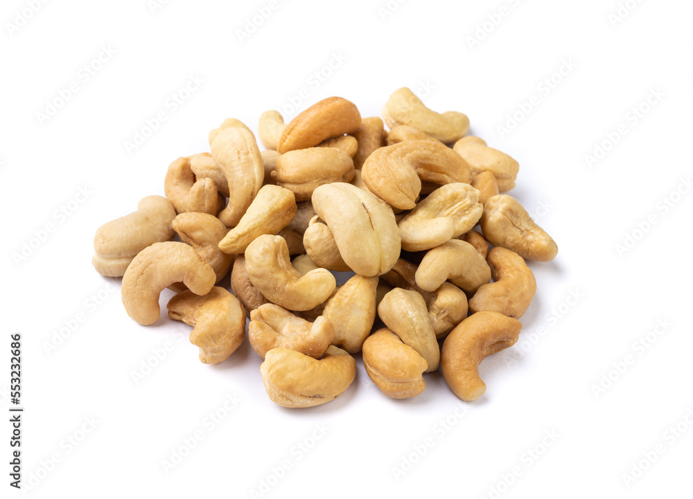 A group of cashew nuts isolated over white background A group of cashew nuts isolated over white background