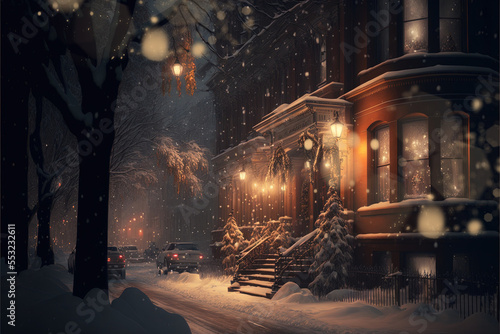 Beautiful scene of Chrismas time. Night  city. Magical Lighting. Ai Generative © ZoomTeam