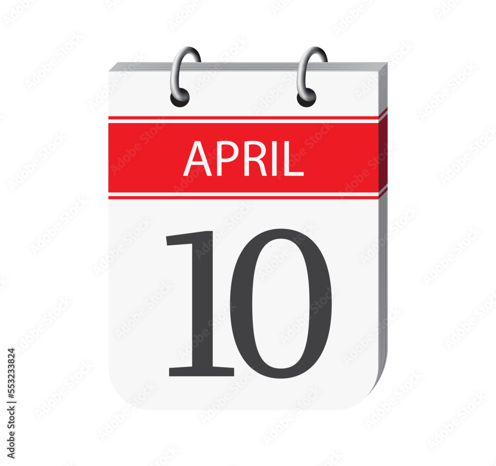 10 april calendar page vector. 3d one day calendar date appointment, deadline, event reminder illustration. Abstract three dimensional daily date calendar. 10 april calendar page vector. 3d one day calendar date appointment, deadline, event reminder illustration. Abstract three dimensional daily date calendar.