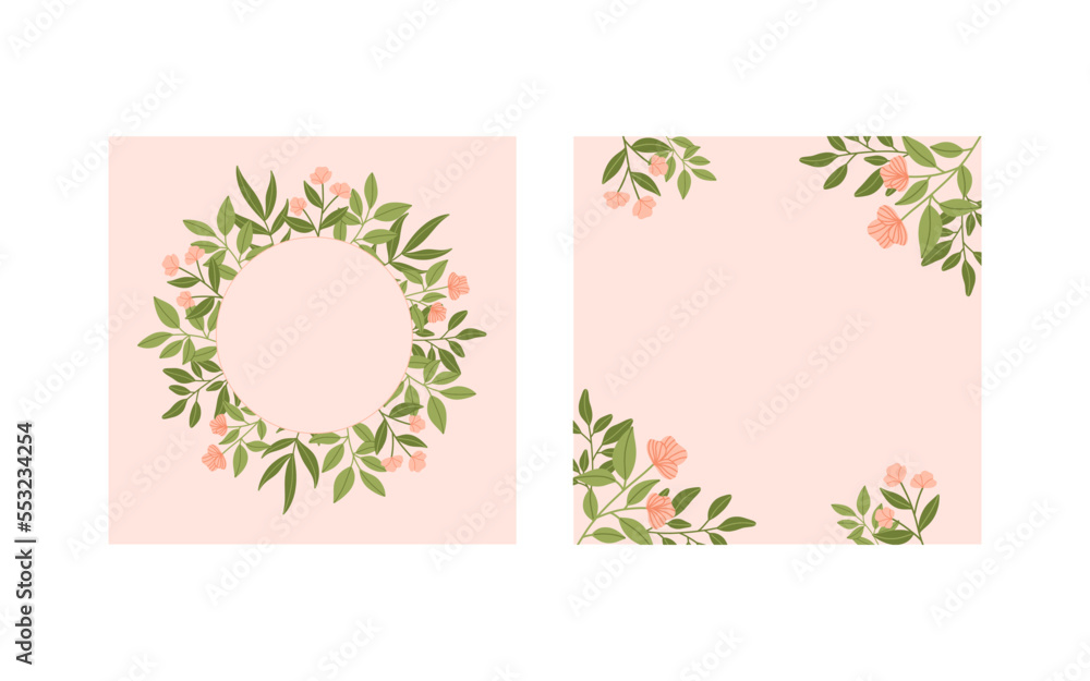 Modern botanical invitation card template with flowers and leaves.Cards with space for text. Modern botanical invitation card template with flowers and leaves.Cards with space for text.