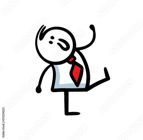 A reckless, carefree man in a business suit walks merrily down the street.