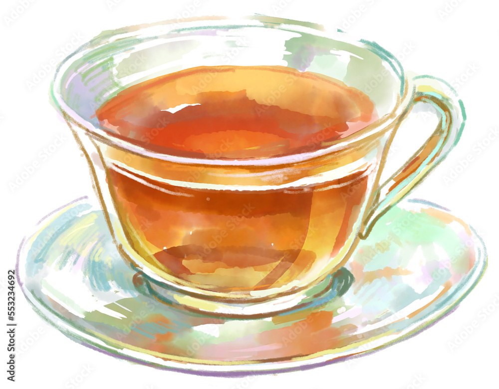 ภาพประกอบสต็อก 透き通る紅茶のティーカップの水彩イラスト ภาพ | Adobe Stock