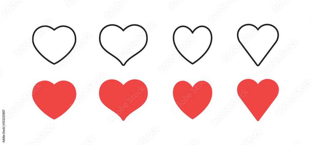 Hearts icon collection. Set of hearts. Linear and flat design, valentine's day love symbol. Hearts icon collection. Set of hearts. Linear and flat design, valentine's day love symbol.