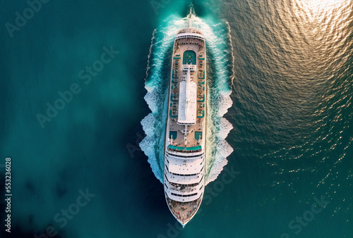 Fototapeta Overhead aerial view of a cruise ship