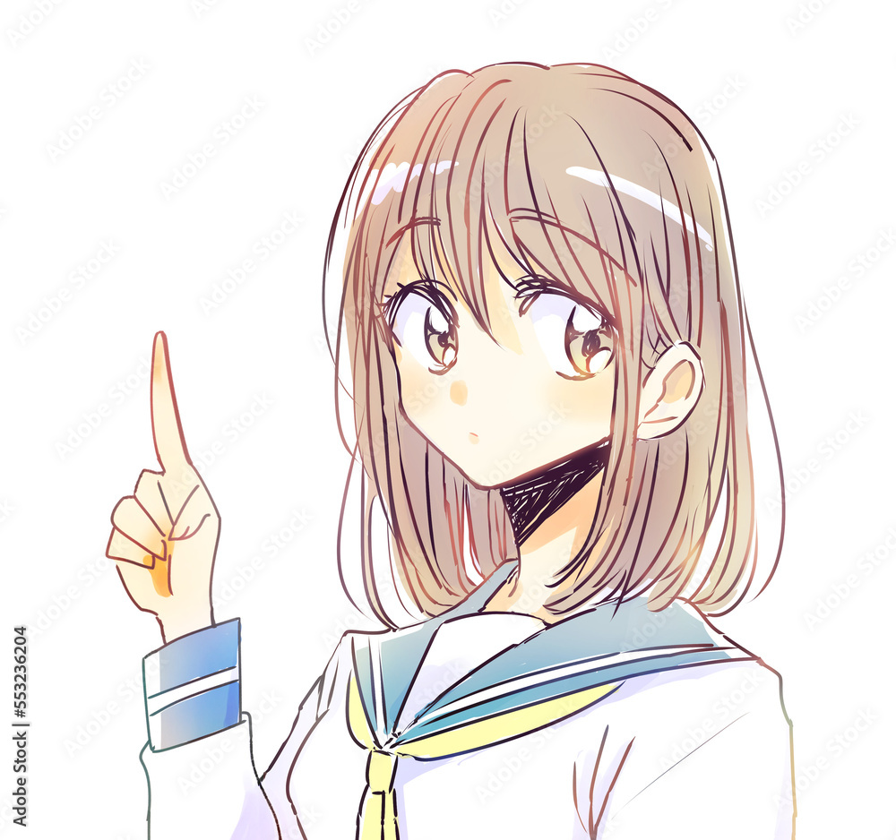 指をさす女子学生　無表情