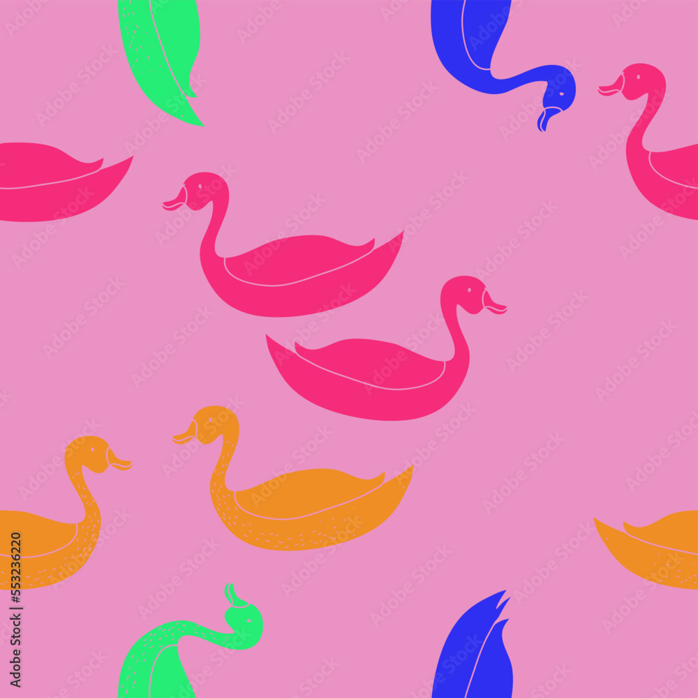 Fototapeta premium Seamless decorative colored ducks . Hand drawn.
