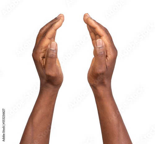Bilde på lerret Hands making protecting gesture, isolated on white or transparent background