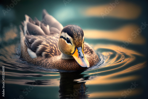 a close-up of a duck swimming in a pond Generative AI