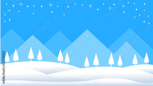 snowy winter backdrop element with spruce and mountain background