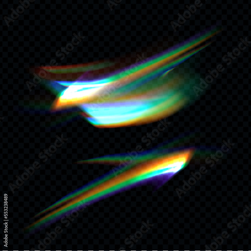 光のエフェクト。フレア。プリズムで虹色に輝く光