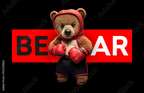 A bear in red boxing shorts and red boxing gloves is engaged in sorting. Vector illustration