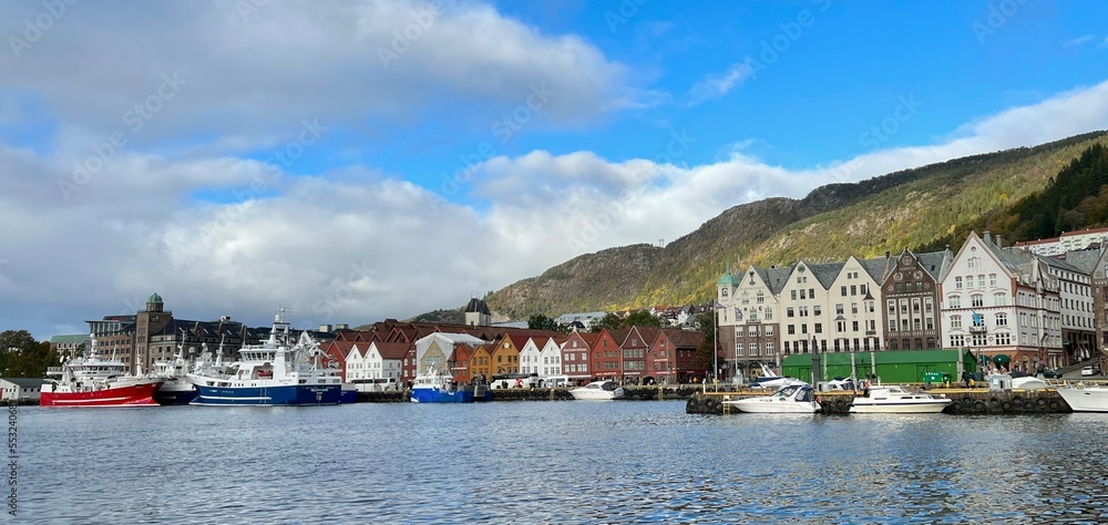 Old and famous buildings along the coast of Bergen in Norway