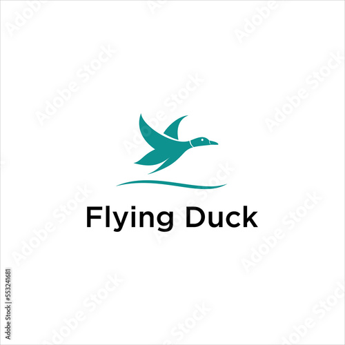 flying duck mallard migration logo design vector