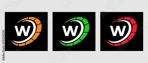 Letter W Car Automotive Logo For Cars Service, Cars Repair With Speedometer Symbol