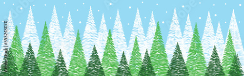 Abstract Christmas trees. Winter concept. Panoramic banner. Vector illustration