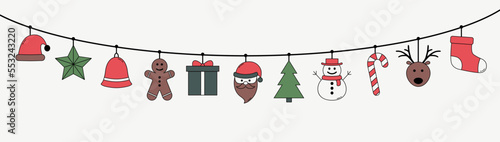 Christmas garland with decorations. Vector