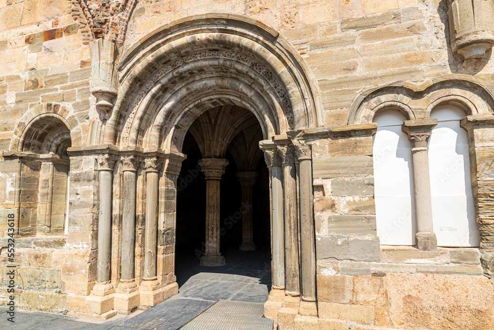 Entrance to the medieval chapterhouse of the Monastery of Saint Mary of Carracedo, Spain