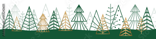 Christmas banner with abstract trees - transparent background. PNG graphic