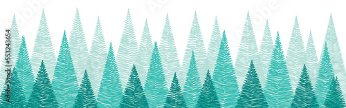 Christmas trees - transparent background. Panoramic banner. PNG illustration