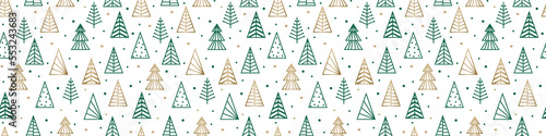 Golden Christmas trees - transparent background. Banner. PNG illustration