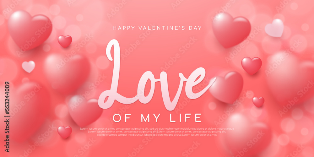 Realistic banner vector blurred valentines day background