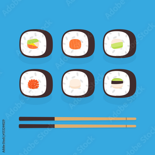 Collection of sushi rolls, Asian food