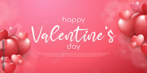 Realistic banner Valentine's day background template with 3d hearts