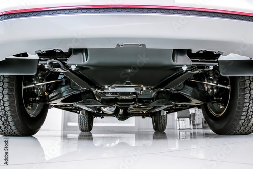 Bottom view of chassis and suspension car