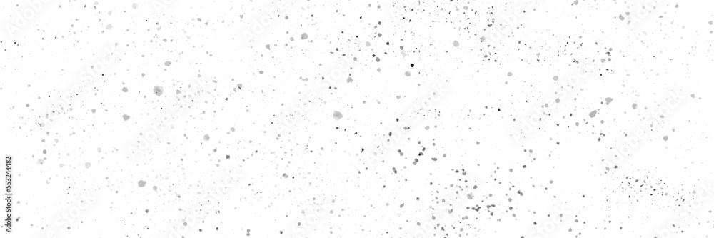 Panorama view grunge black and white dot ink splats.