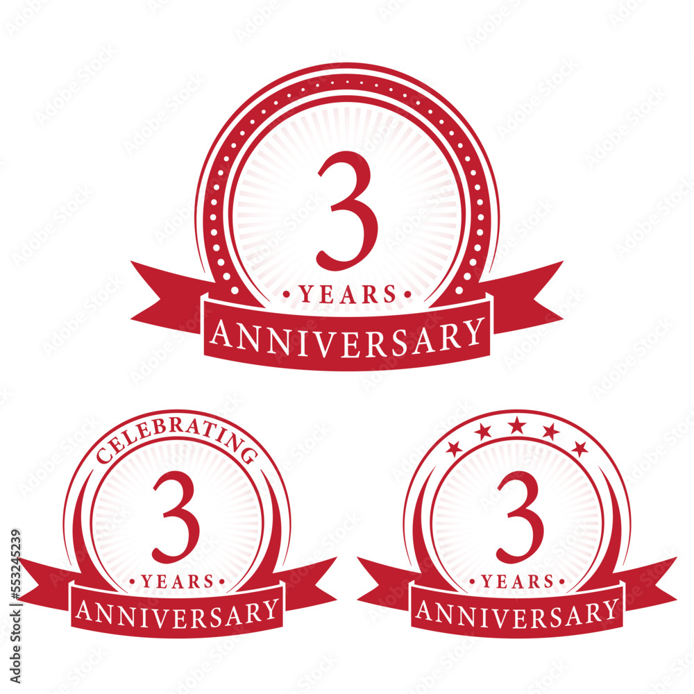 3 years anniversary logo collections. Set of 3rd Anniversary design template. Vector and illustration. 3 years anniversary logo collections. Set of 3rd Anniversary design template. Vector and illustration.