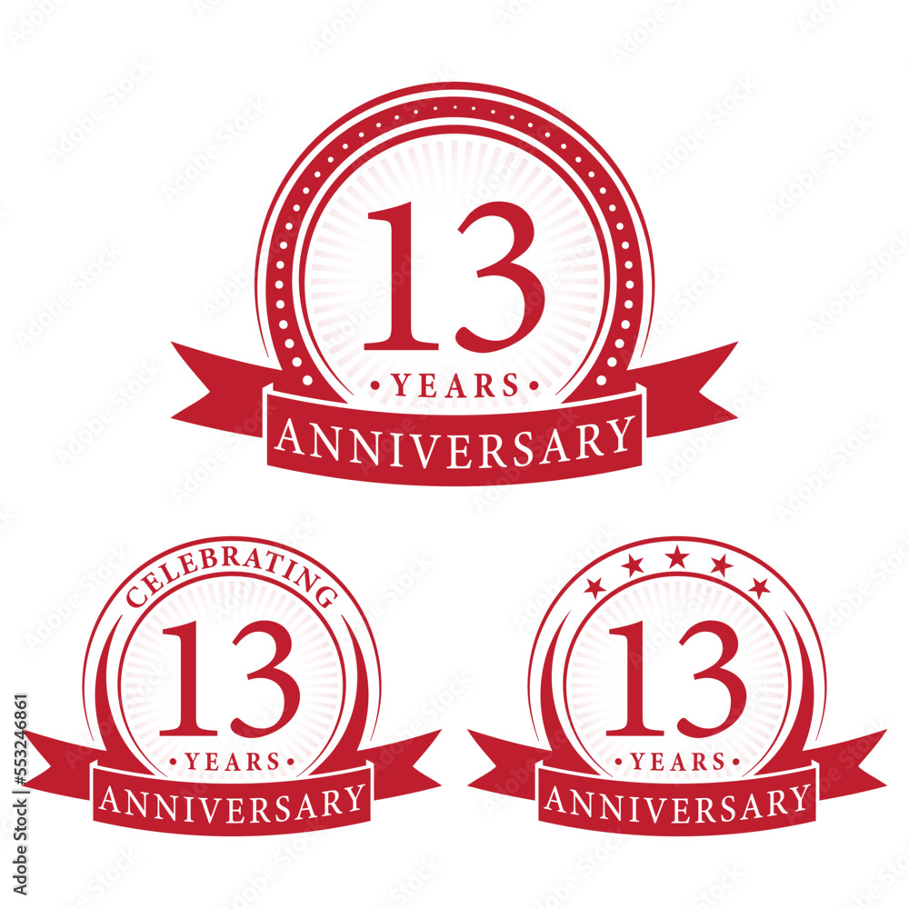 13 years anniversary logo collections. Set of 13th Anniversary design template. Vector and illustration. 13 years anniversary logo collections. Set of 13th Anniversary design template. Vector and illustration.