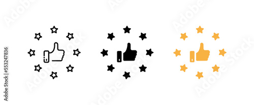 Like flat icon set. Rating, approval, rating, rating, stars, super, cool, positive, favorite, best, achievements, chat, click. communication concept. Vector flat and black lie icon set