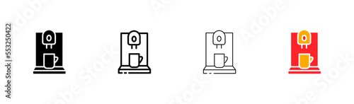 Coffee machine flat icons set. Package, grain, boiling water, coffee, drink, coffee house, conversation, espresso, coffee grounds, cappuccino, nature. food concept. Vector flat and black line icon set