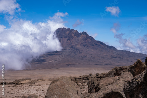 Mawenzi peak with blue skies. Kilimanjaro mountain. 