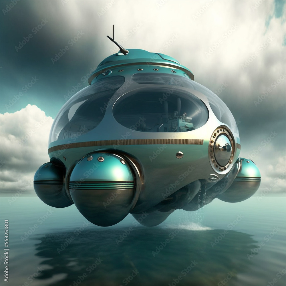 Generative AI amphibious vehicle exploring. Space travel and exploration concept.