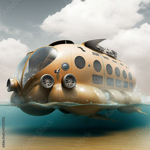 Generative AI amphibious vehicle exploring. Space travel and exploration concept. © Eugenio Marongiu