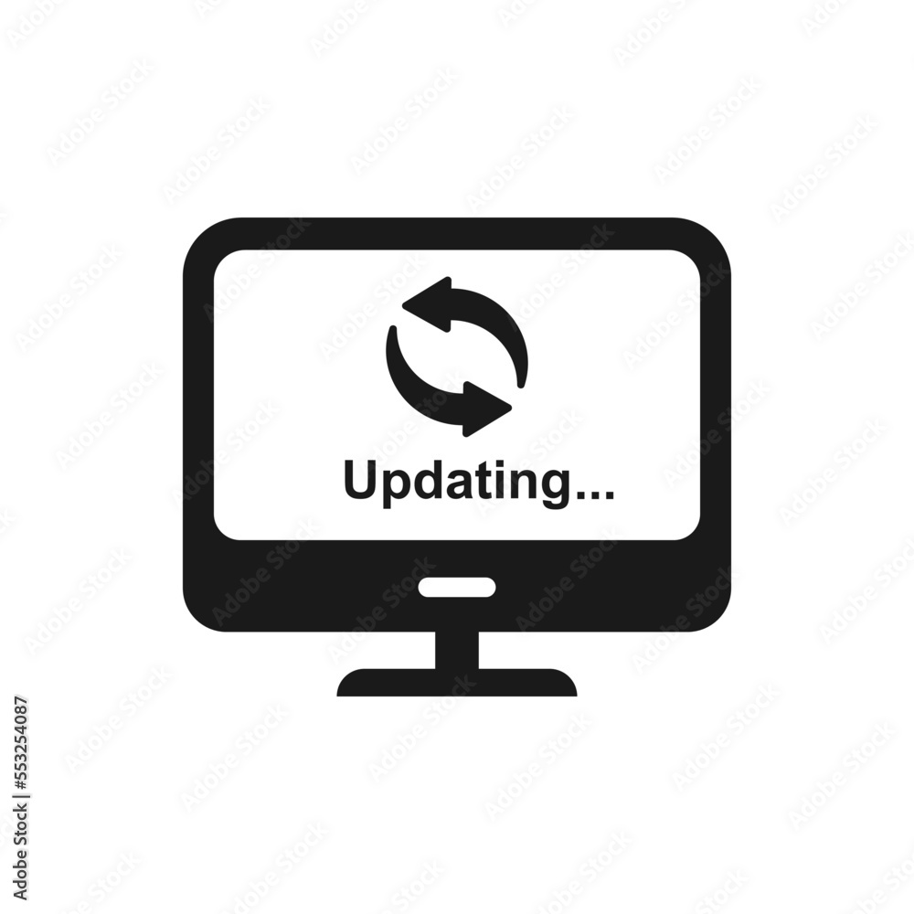 Updating computer flat icon isolated on white background. Vector illustration Updating computer flat icon isolated on white background. Vector illustration