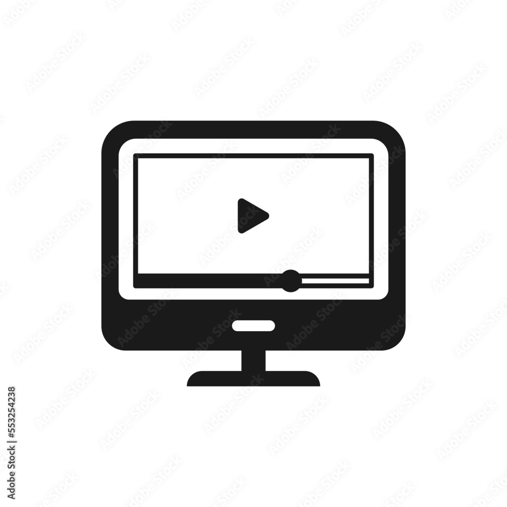 Watch video on computer flat icon isolated on white background. Vector illustration Watch video on computer flat icon isolated on white background. Vector illustration