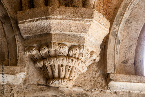 Romanesque corbels in the Royal Palace of the Monastery of Saint Mary of Carracedo, El Bierzo, Spain