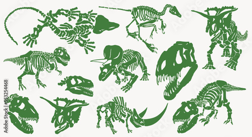 Graphical  set of green dinosaurs isolated on white background,vector illustration