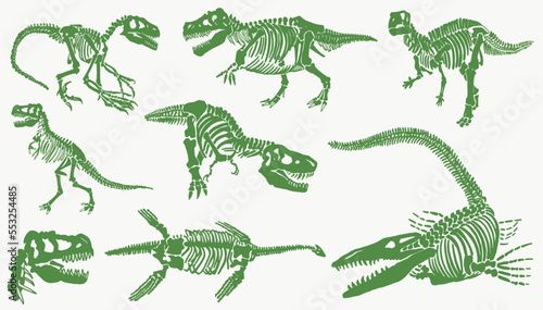 Graphical  set of green dinosaurs isolated on white background,vector illustration