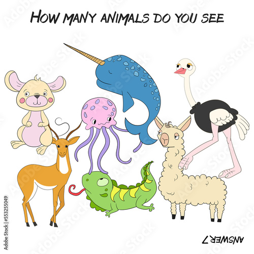 Educational game how many animals do you see PNG illustration with  transparent background Stock Illustration | Adobe Stock