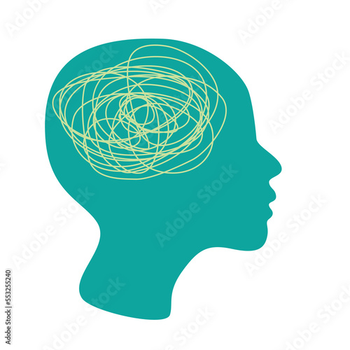 Human head silhouette with brain mental health psycho therapy, bipolar concept, therapist and patient, sign symbol vector illustration