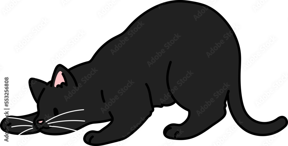 Simple and adorable illustration of black cat playing and hunting Simple and adorable illustration of black cat playing and hunting