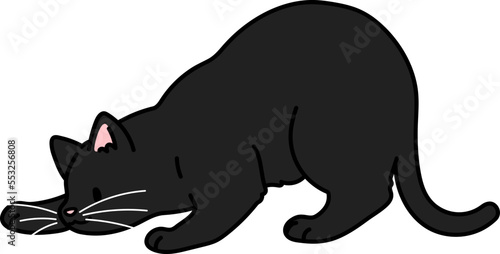 Simple and adorable illustration of black cat playing and hunting © You