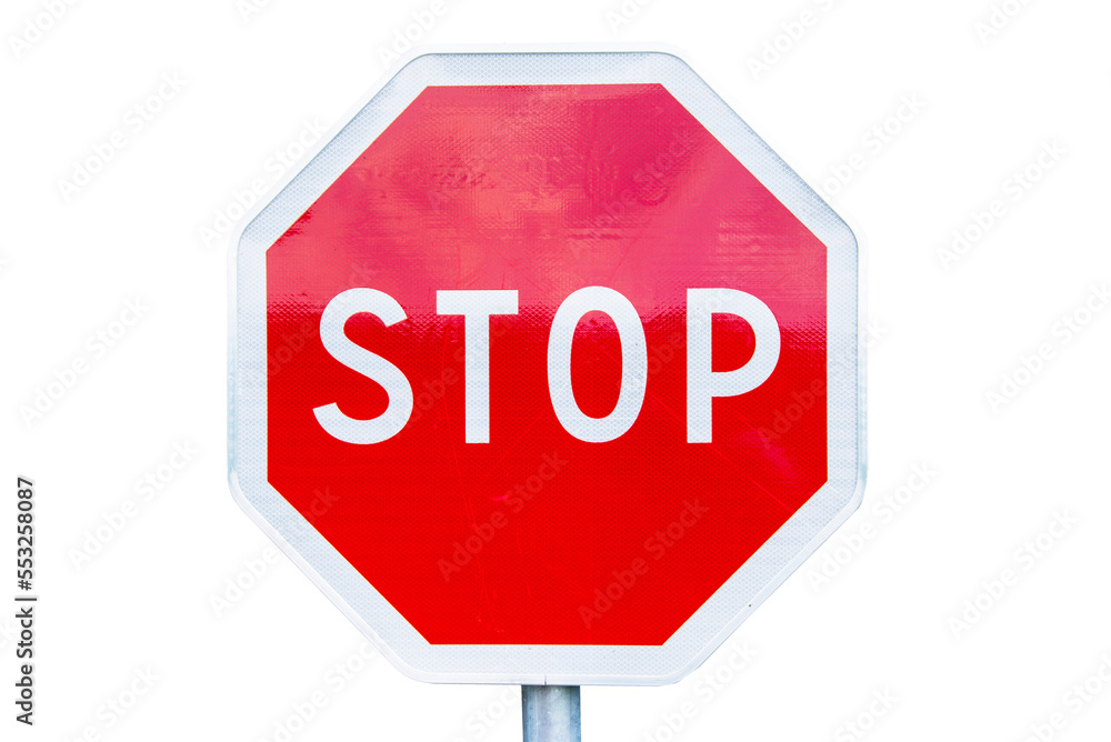 Stop road sign photo isolated on transparent background