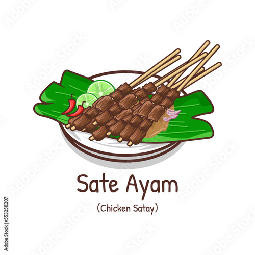 Delicious tasty sate ayam or chicken satay Indonesian street food