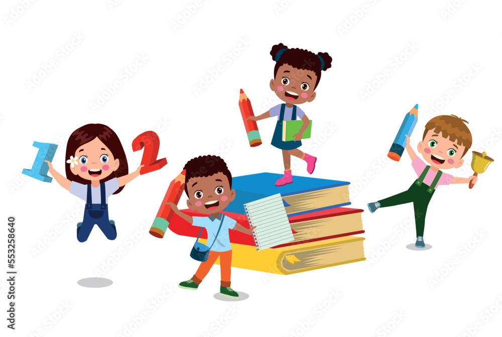 Vector illustration of cute kids with Abc blocks, abc letters Vector illustration of cute kids with Abc blocks, abc letters