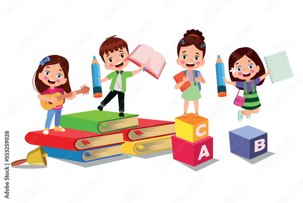 Vector illustration of cute kids with Abc blocks, abc letters Vector illustration of cute kids with Abc blocks, abc letters