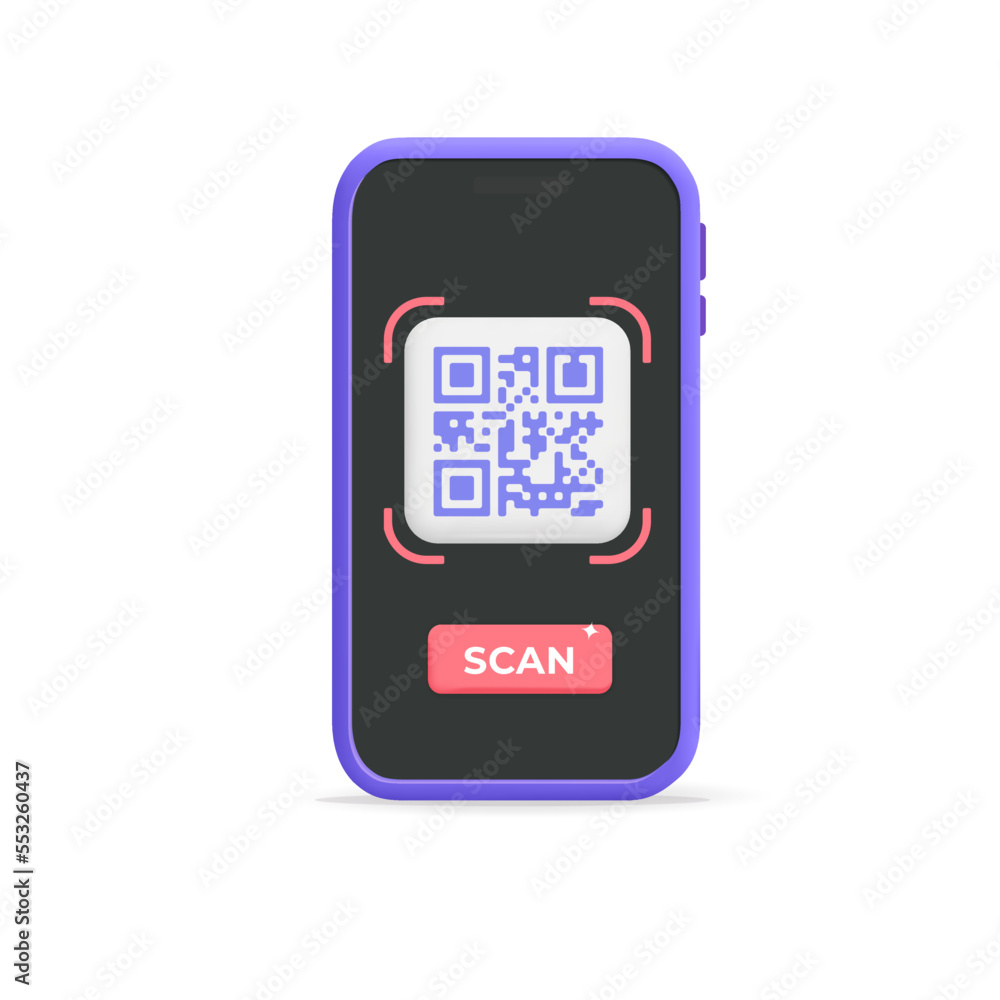 Qr code scan on dark smartphone screen mobile app mockup template design illustration Qr code scan on dark smartphone screen mobile app mockup template design illustration